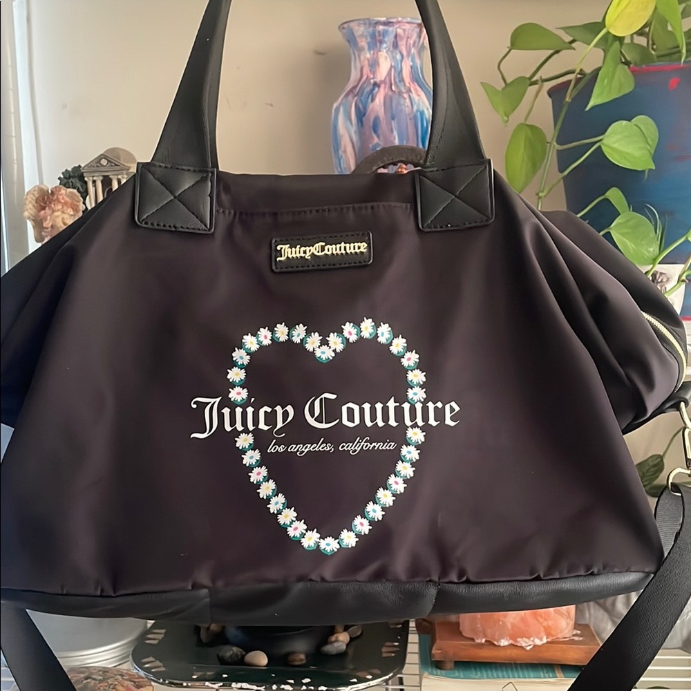 Juicy Couture Black Daisy Heart Logo Tote Bag